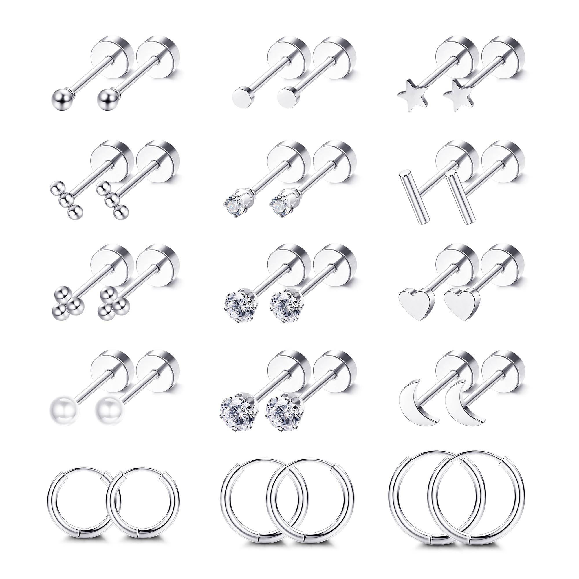 FIOROYAL 25Pezzi Orecchini Acciaio Chirurgico Orecchini Verdi Orecchini Cerchio Piccoli Piercing Orecchio Zircone Serpente Orecchin Donna Set Oro