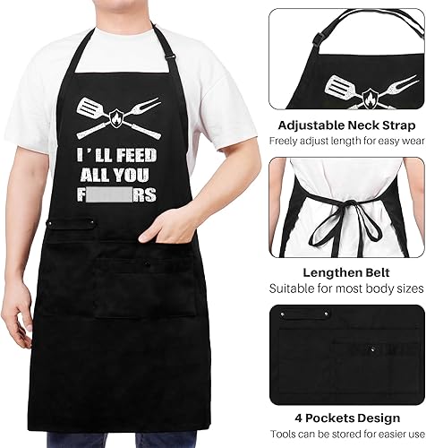 Miniatura 3 de Global Park Divertido delantal de parrilla para hombres, divertidos delantales de chef con 4 bolsillos, delantal de papá para cocinar a la parrilla,