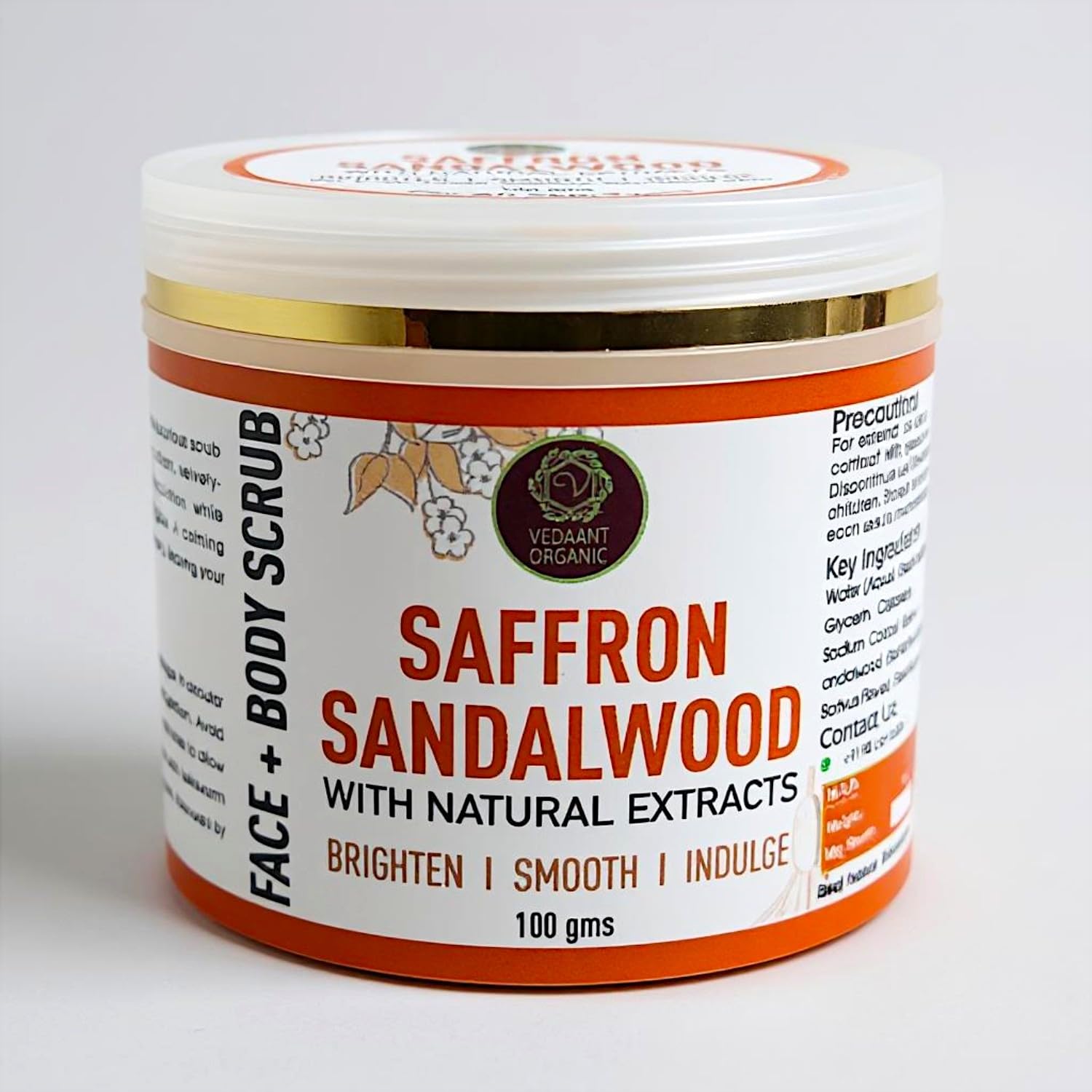 VEDAANT ORGANIC Saffron Sandalwood Face & Body Scrub with Walnut Shells, Niacinamide & Vitamin E | Face & Body Exfoliator for Bright, Smooth & Even-Toned Skin | Daily Use | 100g | Pack of 1-image-31
