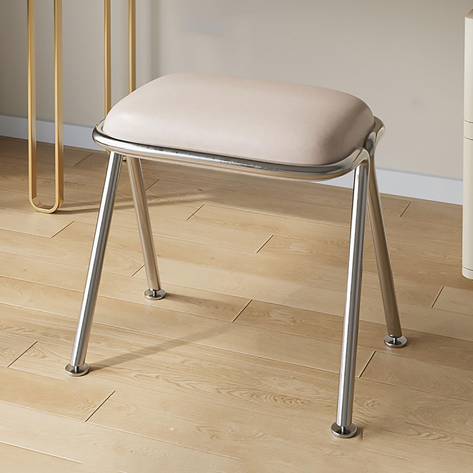 Silla tapizada para sala de maquillaje y taburete de oficina moderno en cuero PU albaricoque