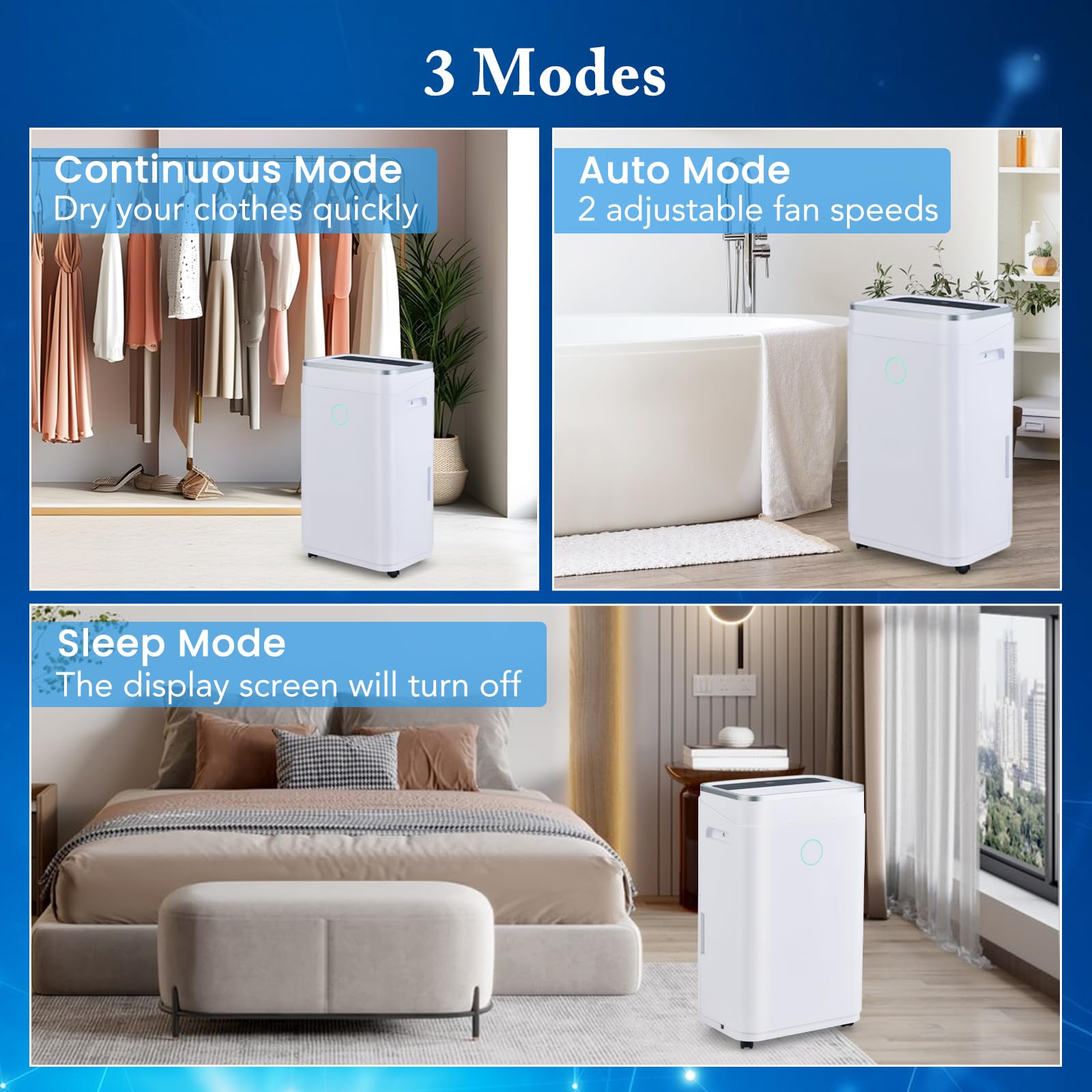 FANTASK Deumidificatore mobile 25/giorno, deumidificatore 3 modalità, deumidificatore con serbatoio dell'acqua da 6,5 l, bianco
