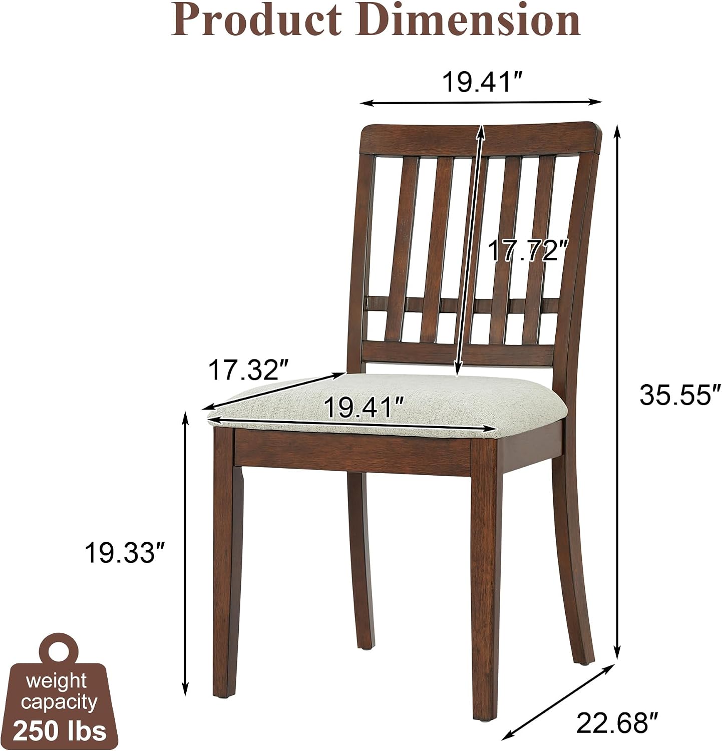 P PURLOVE 2-Piece Modern Scandinavian Dining Chairs, Curved Wood Backrest with Gray Fabric Seat for Dining Room and Apartment, Easy to Assembly (Brown)