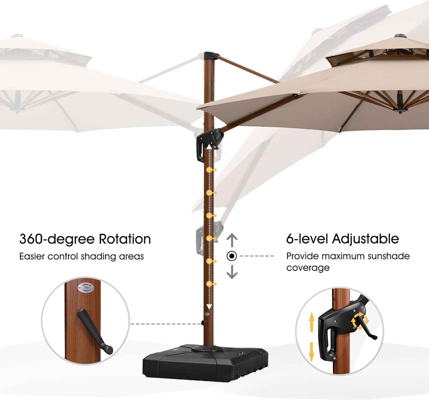 PURPLE LEAF Cantilever Umbrella with Base Outdoor Round Umbrellas Large Cantilever Umbrella Windproof Offset Heavy Duty Sun Umbrellas for Garden Deck Pool Patio, 11ft Beige