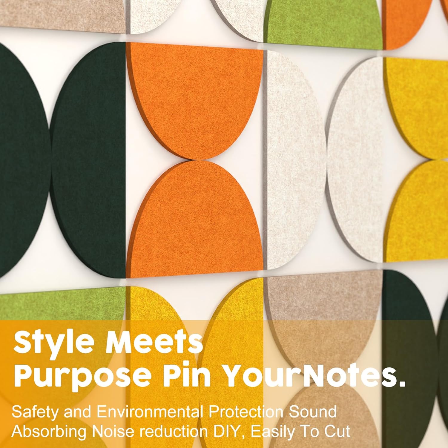 24PCS 11.8" Large Semi-Circle Felt Cork Board Tiles, Geometric Bulletin Boards with 50 Pushpins, 35 Adhesive Tabs for Office School Home Wall Decor Stickers Memos Photos Display (Semicircle)