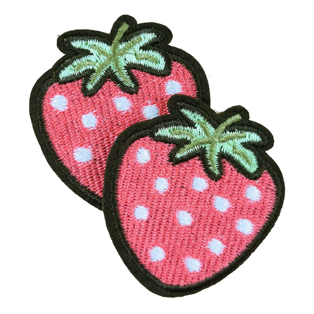 2-Pack Lovely Strawberry Cute Fruit Embroidered Iron on Patch Sweet Applique Badge
