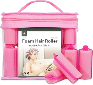 Amzpus 36-Pack Soft Foam Hair Rollers 0.98 Inch Pink - Flexible Overnight Sponge Curlers for Frizz-Free Damage-Free Curls