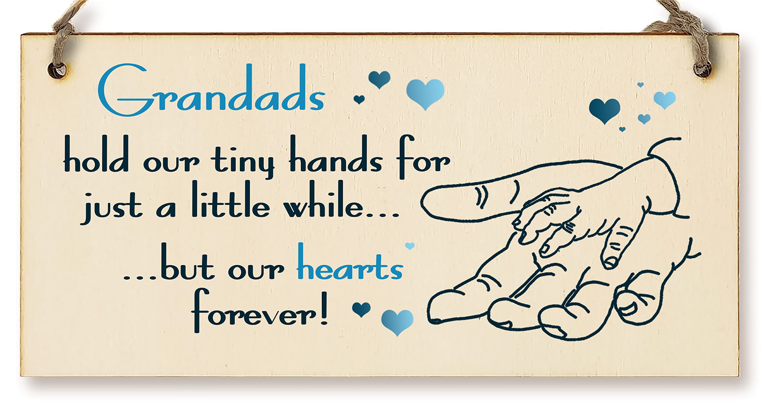 The Plum Penguin Blue And White Handmade Wooden Hanging Wall Plaque Grandads Hold Little Hands Hearts Forever Sentimental Gift Father's Day