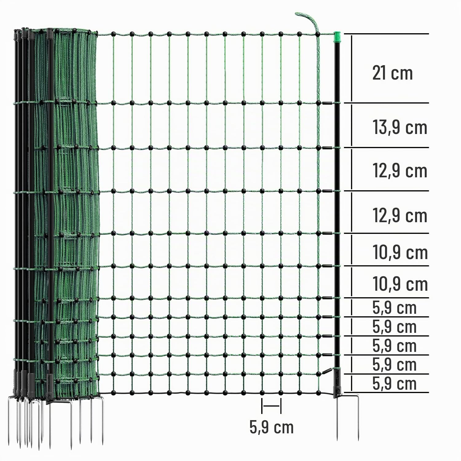 VOSS.farming Red para gallinas “farmNET”, Rollo de 50m de Longitud y 112cm de Altura, 16 Postes con Punta Doble y Kit de reparación, Verde, no electrificable