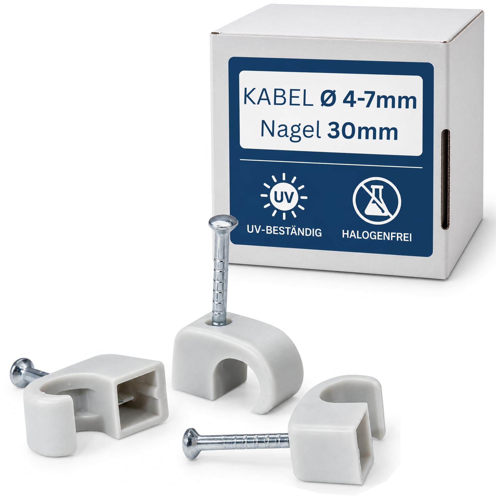 1000 Stk. Nagelschellen für Kabel Ø 4-7mm, Nagel 30mm - Kabelschellen