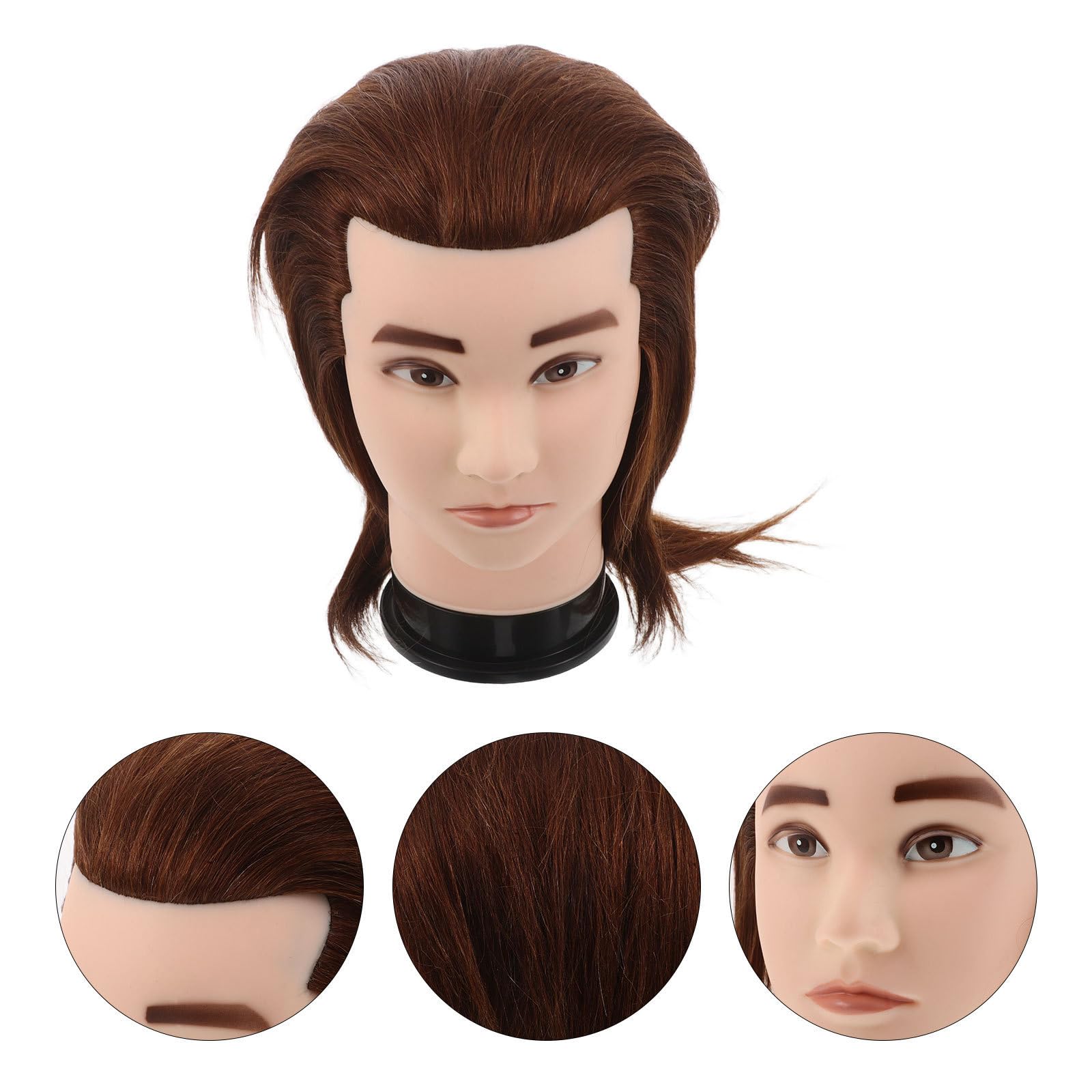 Mobestech Friseur Mannequinkopf mit Echthaar Braun Ergonomisch für Haarschnittübungen und Bartpflege Trainingskopf für Friseurausbildung und Kosmetikpraxis