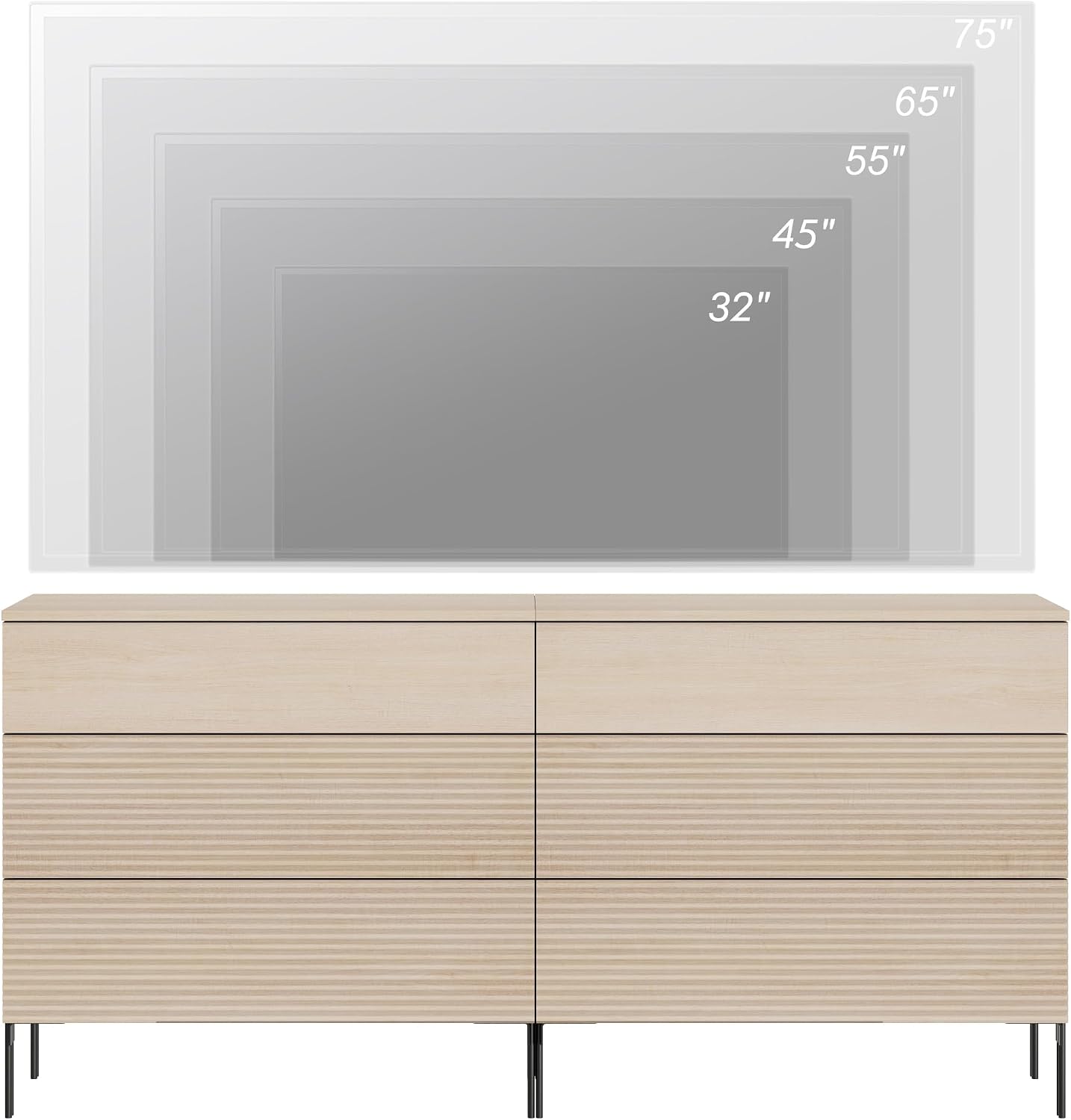 WAMPAT 63" Fluted Dresser TV Stand TVs up to 70",2 in 1 Modern TV Entertainment Center with Storage and 6 Drawers, Wood Media TV Consoles Table Television Stands for Living Room, Beige