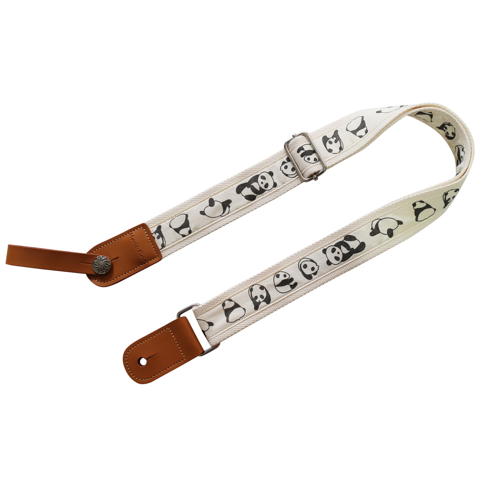 Original Design Cute Cartoon PANDA Cotton &. Genuine Leather Ukulele Strap Ukulele Shoulder Strap With a Genuine Leather Strap Locker (Panda)