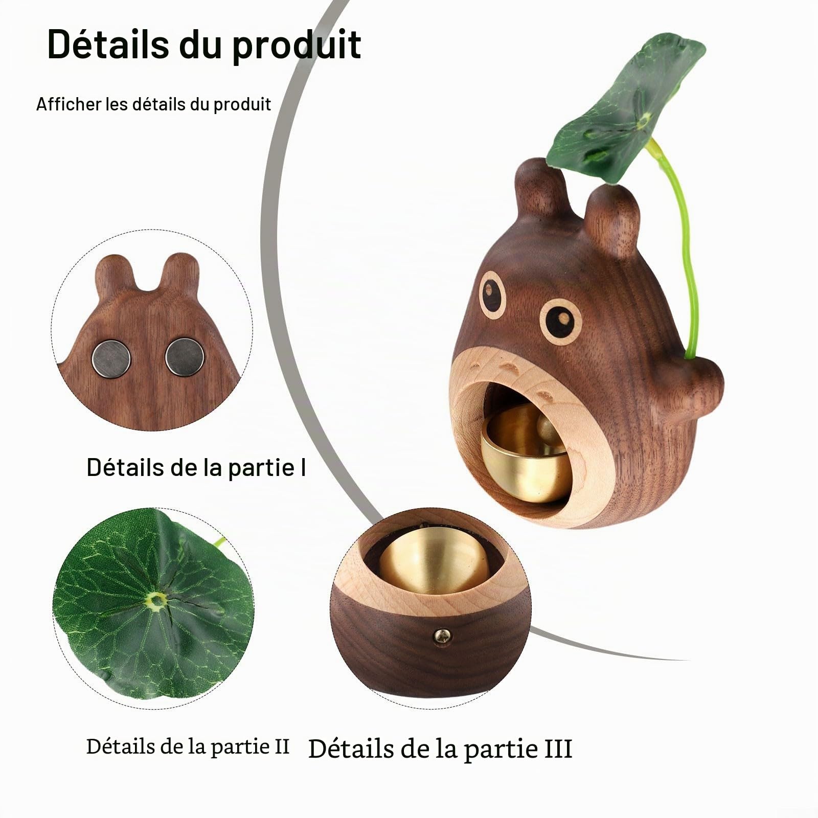 Sonnette noire en noyer, sonnette en forme de Totoro pour propriétaire de boutique, sonnette en bois de dessin animé pour la maison, épicerie, café