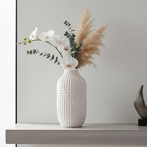 hjn Jarrón de cerámica blanca para decoración del hogar, jarrones modernos para sala de estarestanteríamantel - 10.6 pulgadas de alto