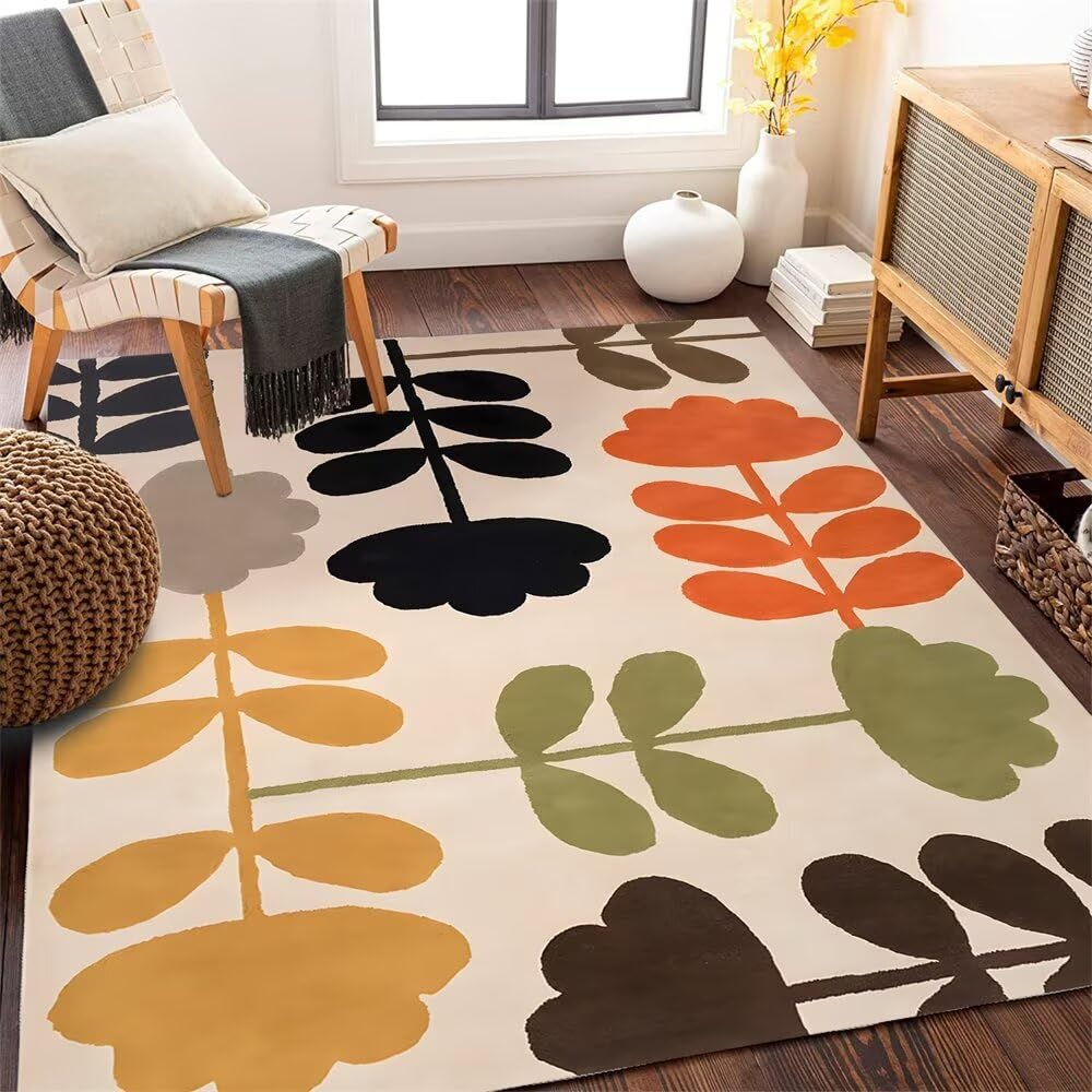 Tapis ado fille beige à motif végétal pour sublimer le sol d'une chambre