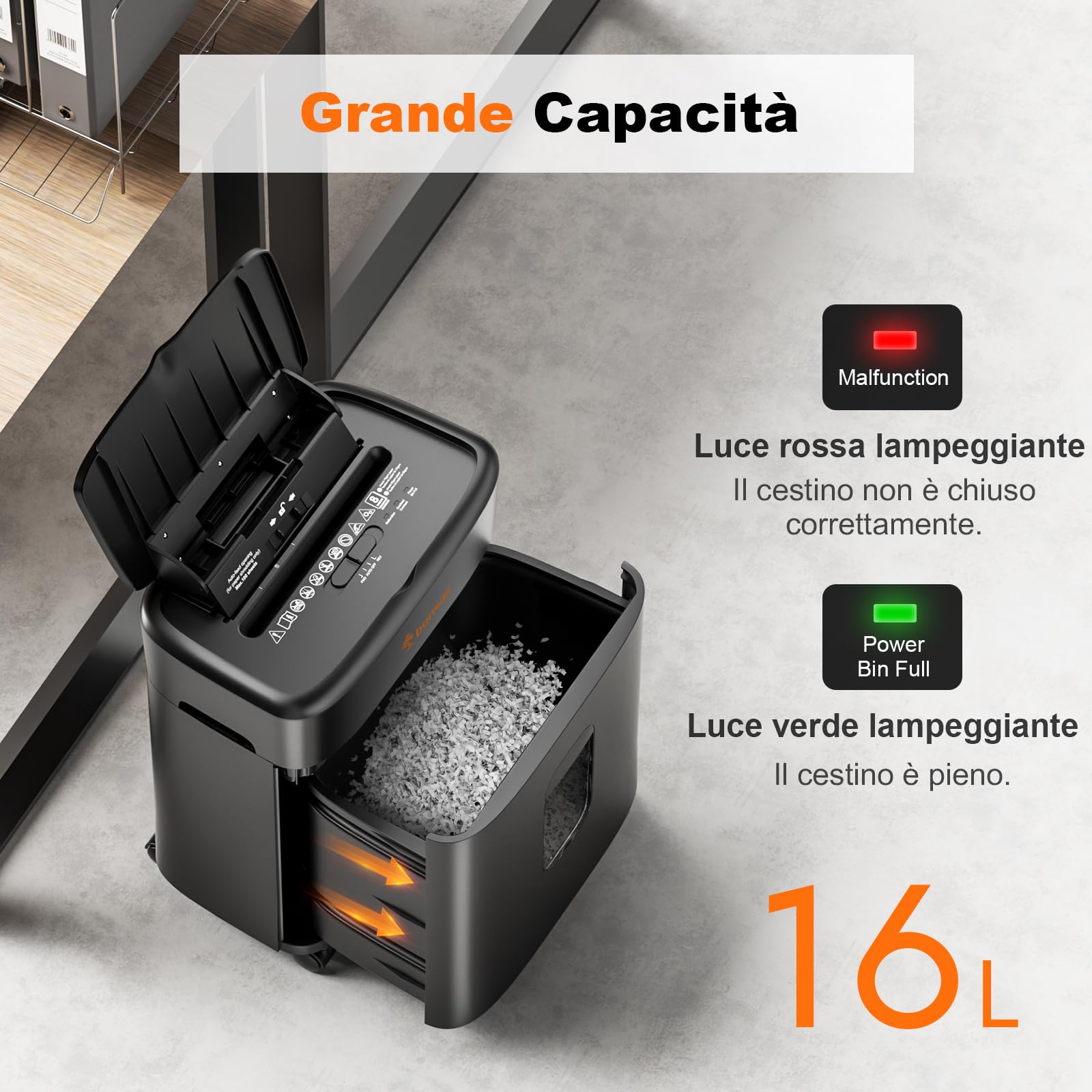 Bonsaii Distruggidocumenti, taglio micro-particellare P4, alimentazione automatica fino a 100 fogli, sistema anti-intasamento, 30 min continuo, contenitore da 16L – Per ufficio e casa, C231-D