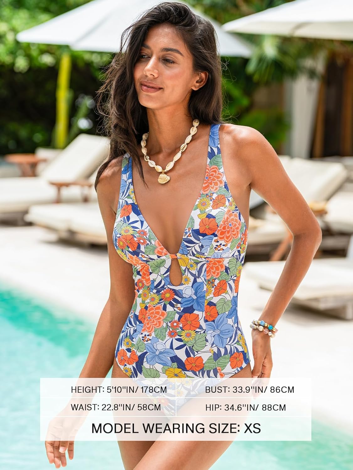 CUPSHE Women's One Piece Swimsuit Deep V Neck Keyhole Cutout O Ring Textured Bathing Suit