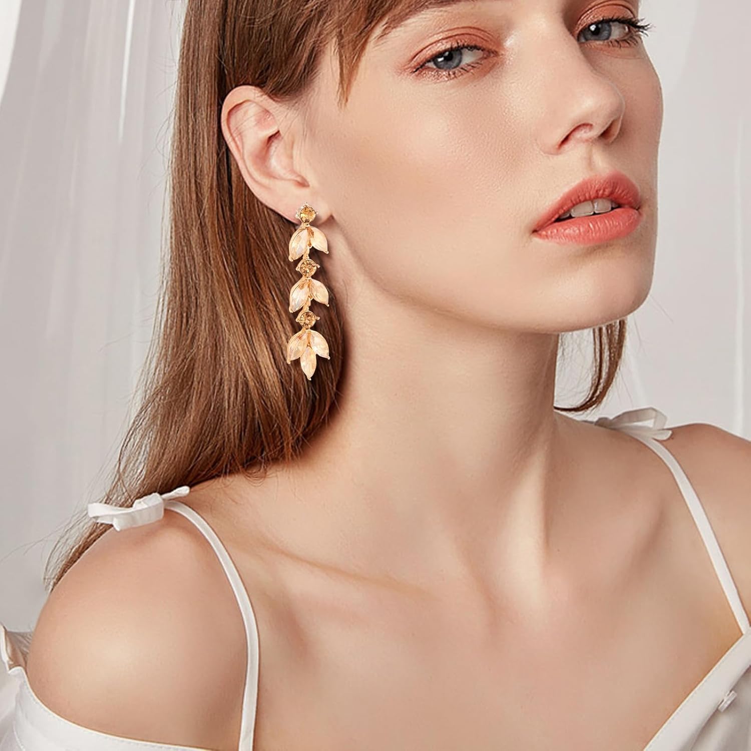 Wedding Rhinestone Dangle Earrings Elegant Champagne Earrings for Women Bridemaids Formal Prom Statement Drop Earrings for Brides - Image 4