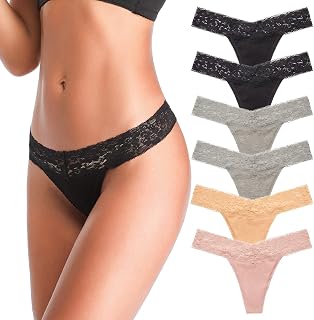 ANNYISON Women's Seamless Lace Thongs - Low Waist T-Back Cotton Panties, Breathable & Comfortable See-Through Underwear