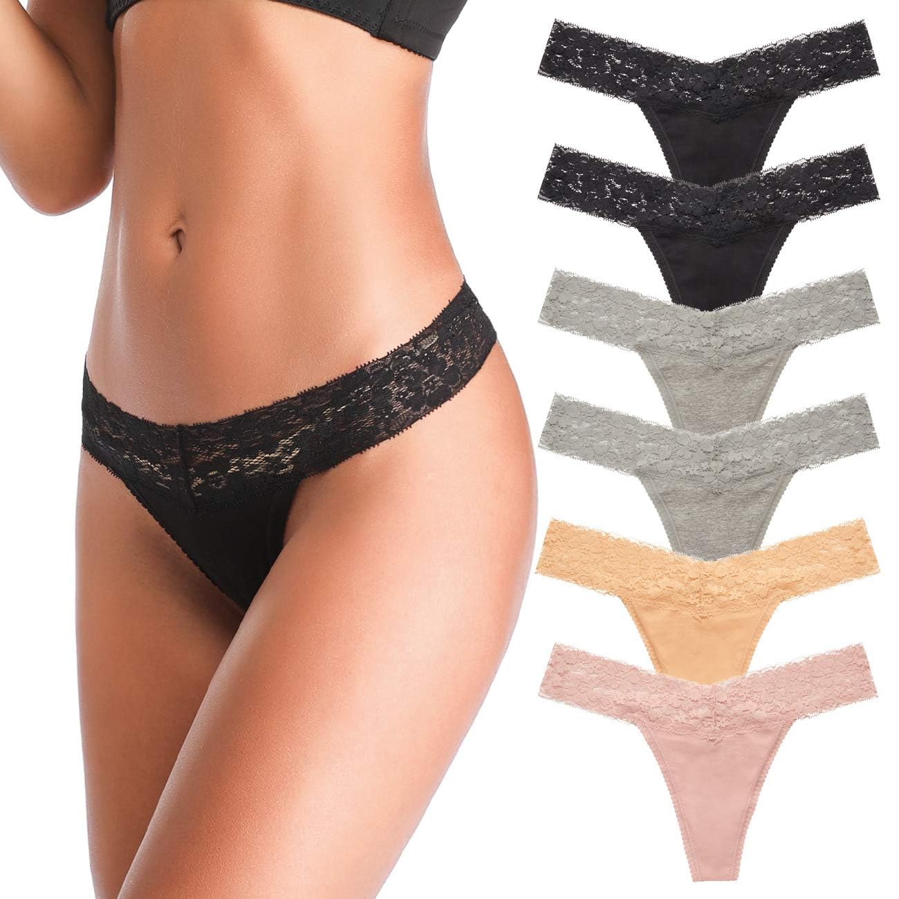 ANNYISON Womens Thongs T Back Low Waist See Through Panties Cotton Seamless Lace Thongs for Women