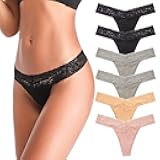 Women's Thongs, T Back Low Waist See Through Panties Cotton Seamless Lace Thongs for Women