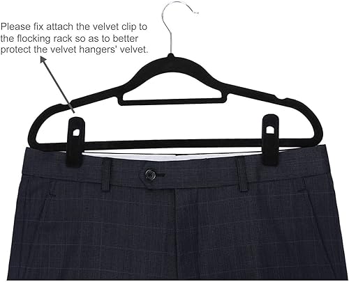 Miniatura 5 de Perchas de terciopelo con 20 clips negros para pantalones, clips de dedo fuertes perfectos para perchas finas
