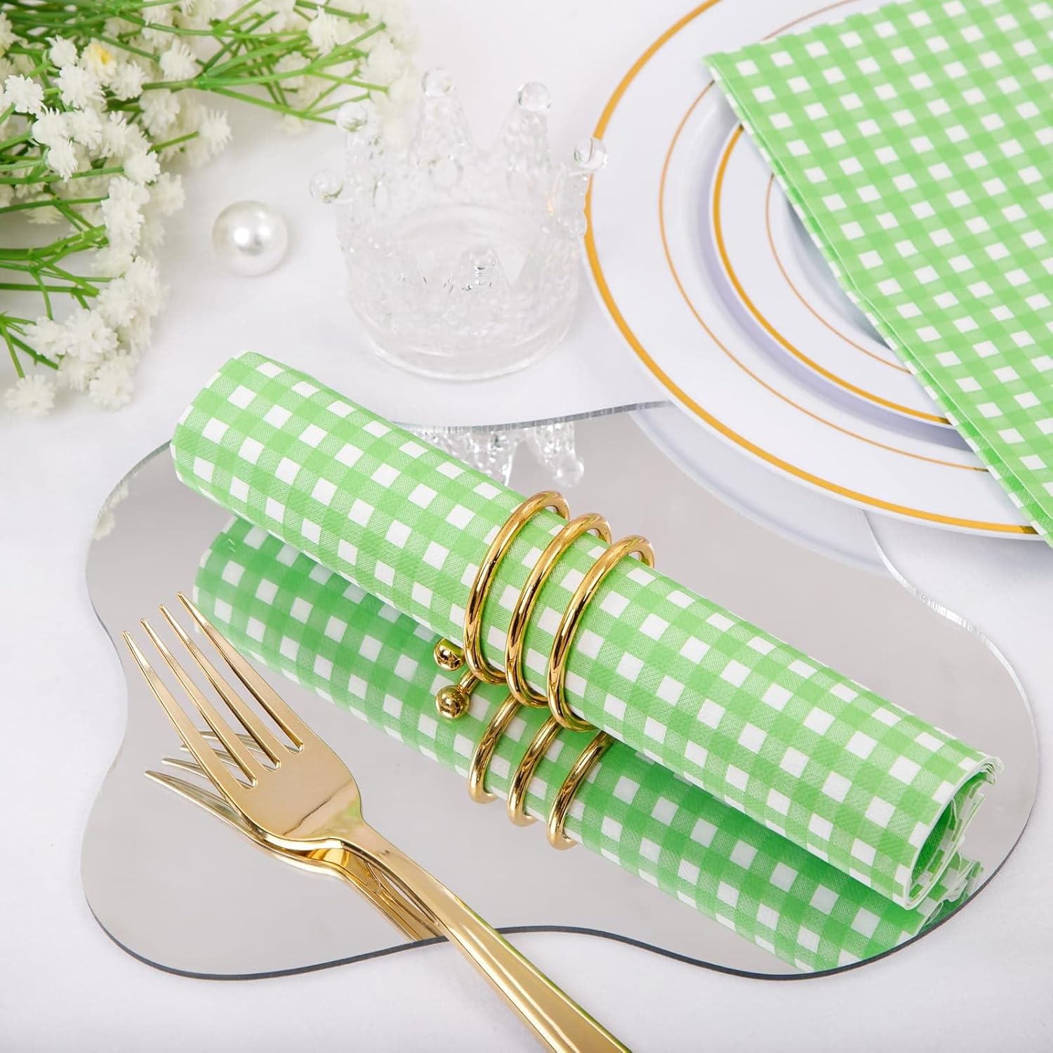 WDF 150Pack Green Gingham Napkins - 3 Ply Disposable Green and White Checkered Napkins, Dinner Napkins Paper Hand Towels for Bathroom Picnic BBQ Birthday Party Christmas