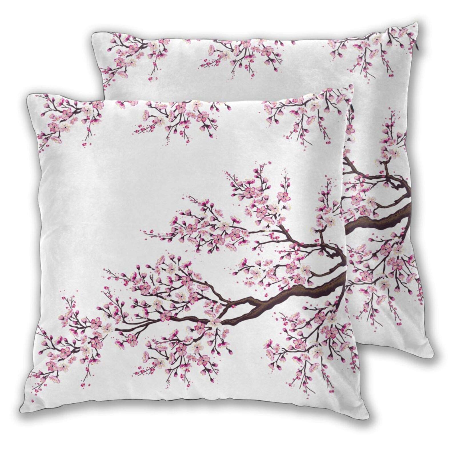 Cherry Blossom Pillow Cover Japanese Cherry Decorative Pillowcases 18x18 Inch Set of 2 Cherry Blossom Pillowcase Pink Flower Pillow Cases with Hidden Zipper Home Cushion Decorative