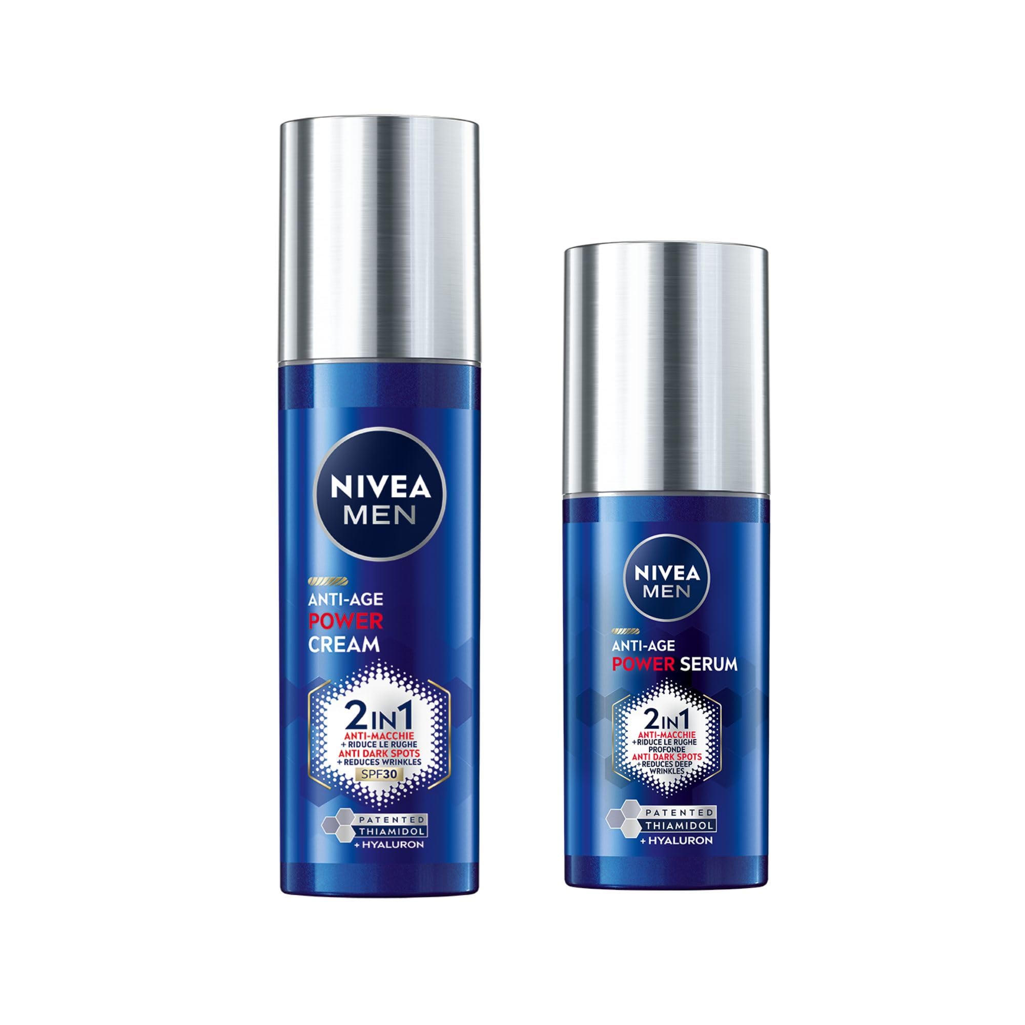 NIVEA MEN Luminous630 Skincare Kit Anti-Macchie, Set skincare con siero viso uomo Anti-Age Power Serum 30 ml e crema viso uomo Anti-Age Power Cream 2in1 SPF30 50 ml con Thiamidol brevettato