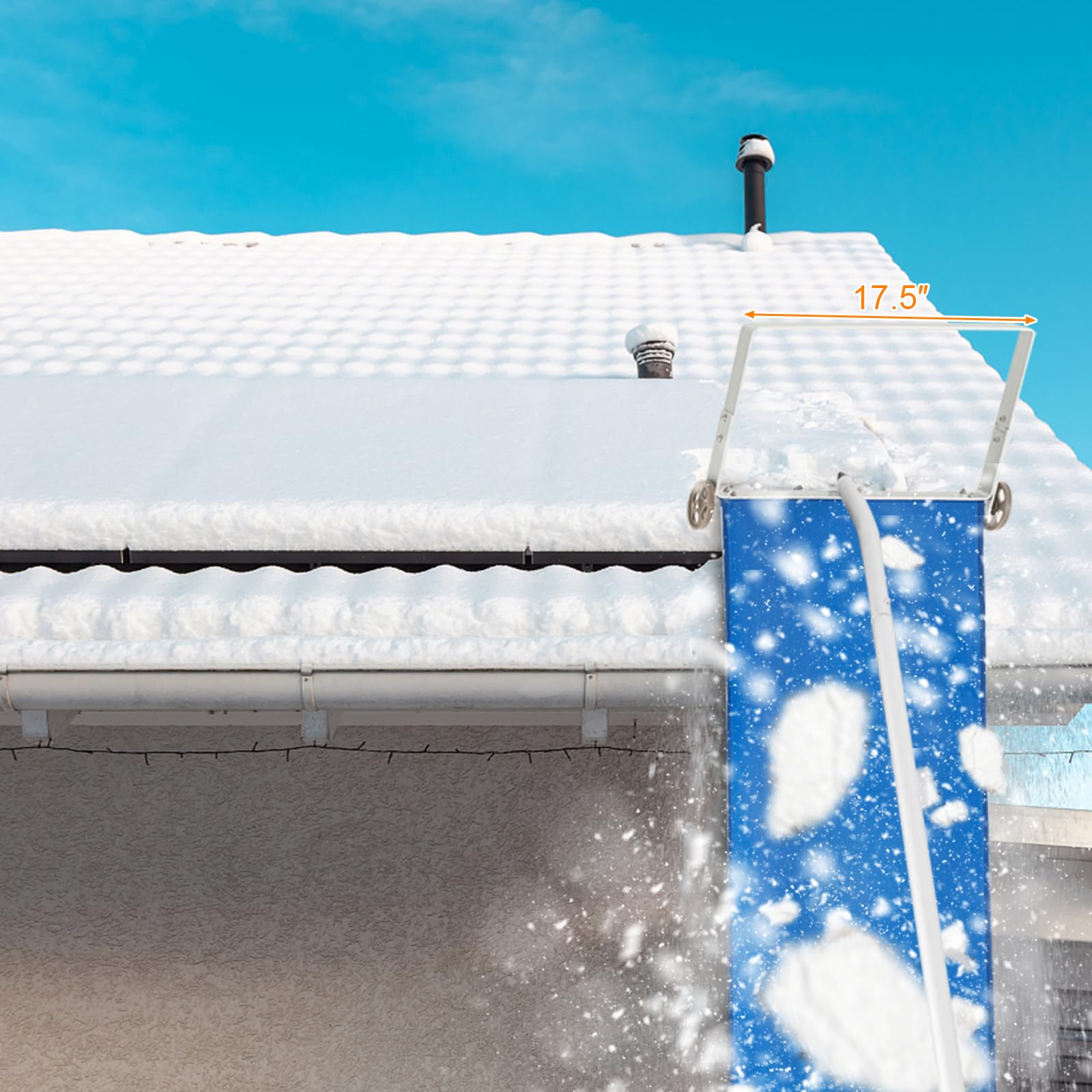 COSTWAY Schneeräumer mit Rollen für Dach, Dachschneeräumer mit Teleskopstiel, rutschfestem Griff, Dachräumer, Schneeschaufel, Schneeschieber aus Aluminium, Einstellbereich 151-611 cm
