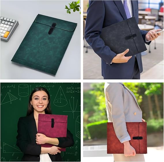 Black PU Leather File Folder, Snap Closure File Organizer, Document Organizer, Laptop Sleeve Notebook Case, A4 Envelopes Filing Folder