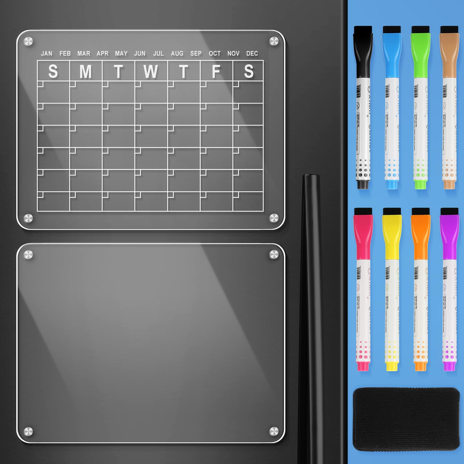 CUHIOY Tableau Noir Magnétique Effaçable à Sec Pour Réfrigérateur 30 X 20 Cm, Ardoise Aimantée Pour Frigo Avec 3 Marqueurs à Craie Et Gomme Tableau Magnétique Pour Liste De Courses