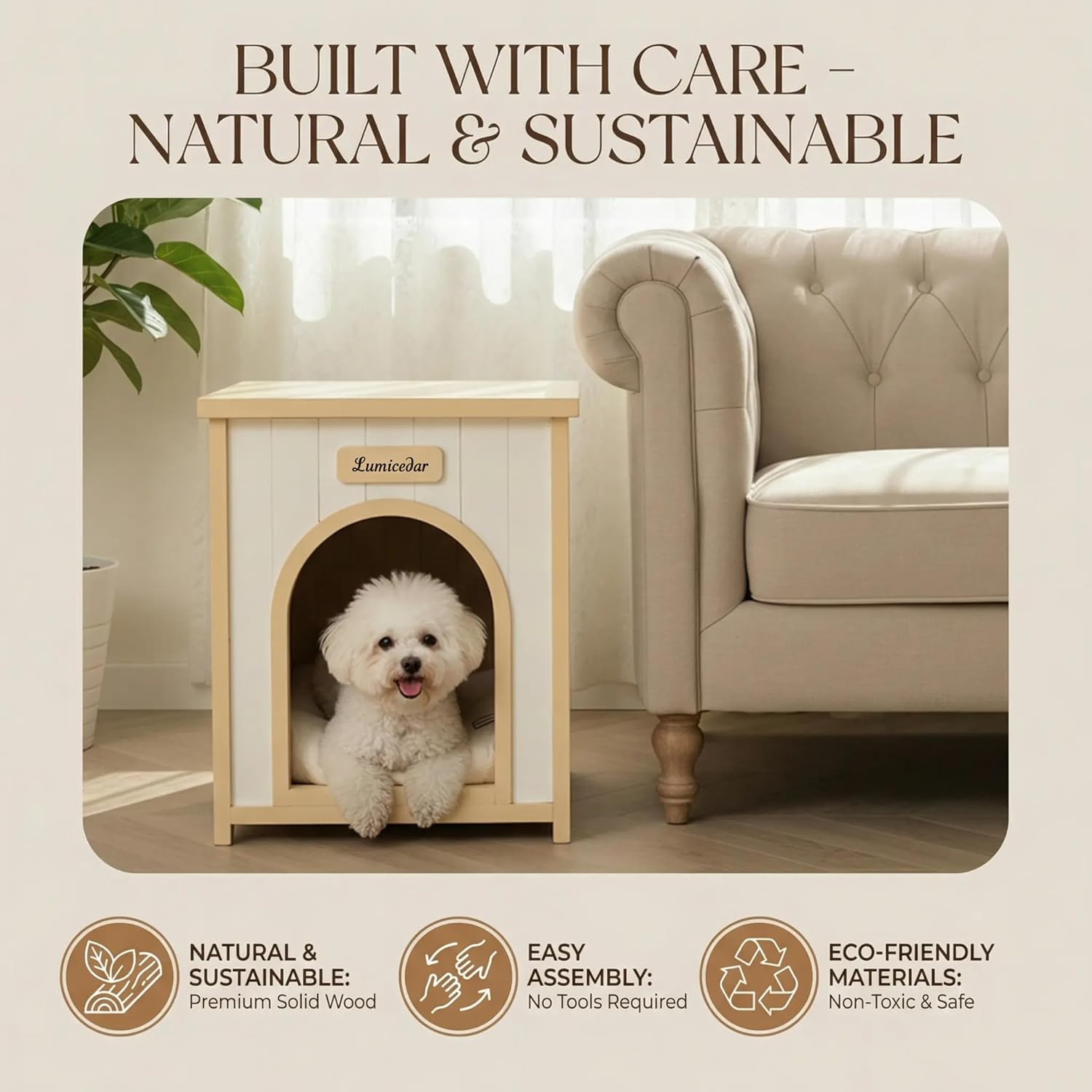 Indoor Wooden Dog House, Removable Cushion, Pet House for Small Dogs & Cats