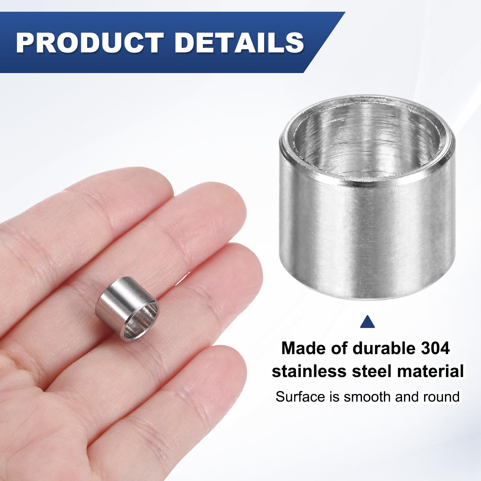 M METERXITY 8PCS M8 304 Stainless Steel Spacers 8mm ID x 10mm OD x 8mm l Metal Screw Standoff Bushing Plain Finish Round Spacer 304 Stainless Steel for Screws Bolts Silver - Image 2