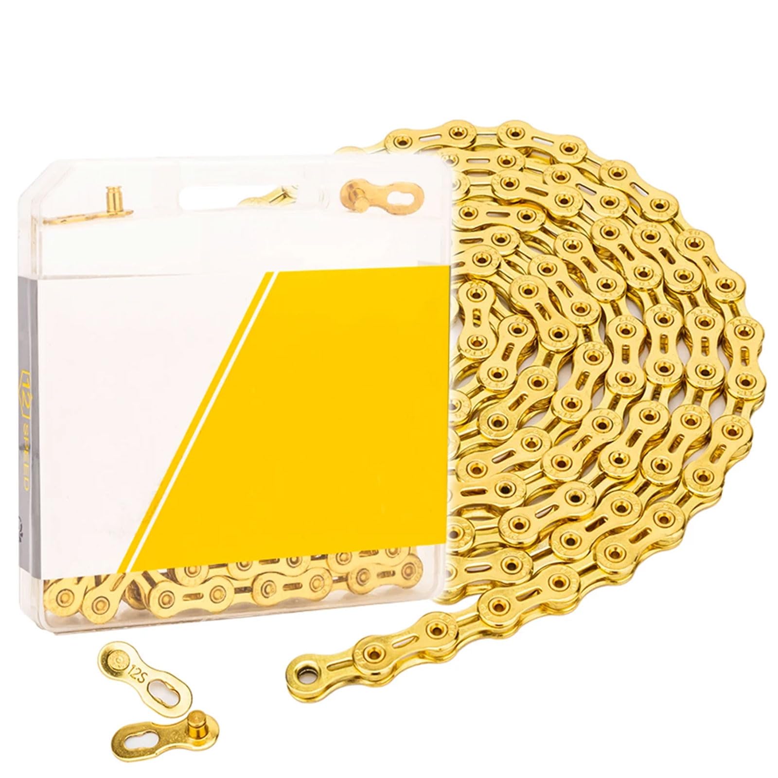 Cadena de Bicicleta, Cadena de Velocidad， Cadenas de Bicicleta, 116 eslabones, diseño semihueco, Cadena de Bicicleta de montaña y Carretera, 8-12 velocidades(Gold,12S)