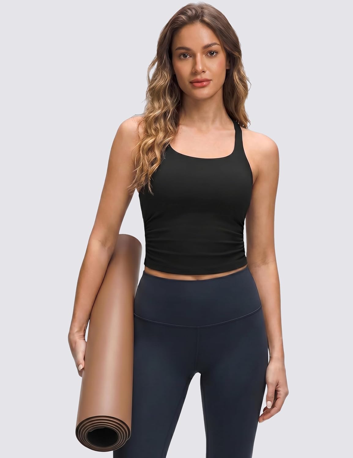BMJL Built in Bra Tank Tops for Women Soft Workout Tops Crisscross Sports Tank Tops with Knot Hem