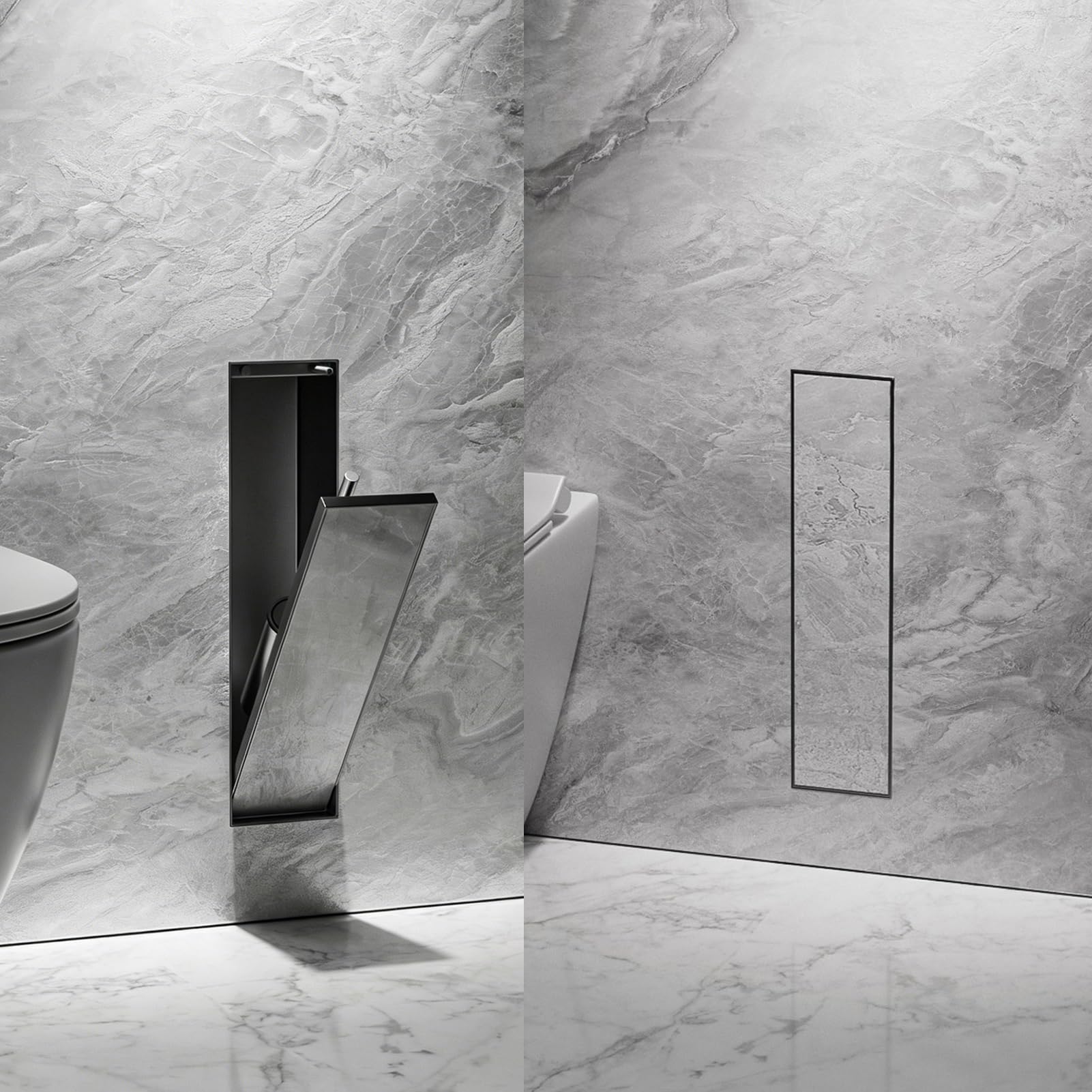Nicho de Ducha Empotrable Soporte Empotrado para Escobilla De Baño, Listo para Alicatar. Nicho Invisible para Inodoro con Escobilla Y Recipiente. Armario para Guardar Las Escobillas De Baño
