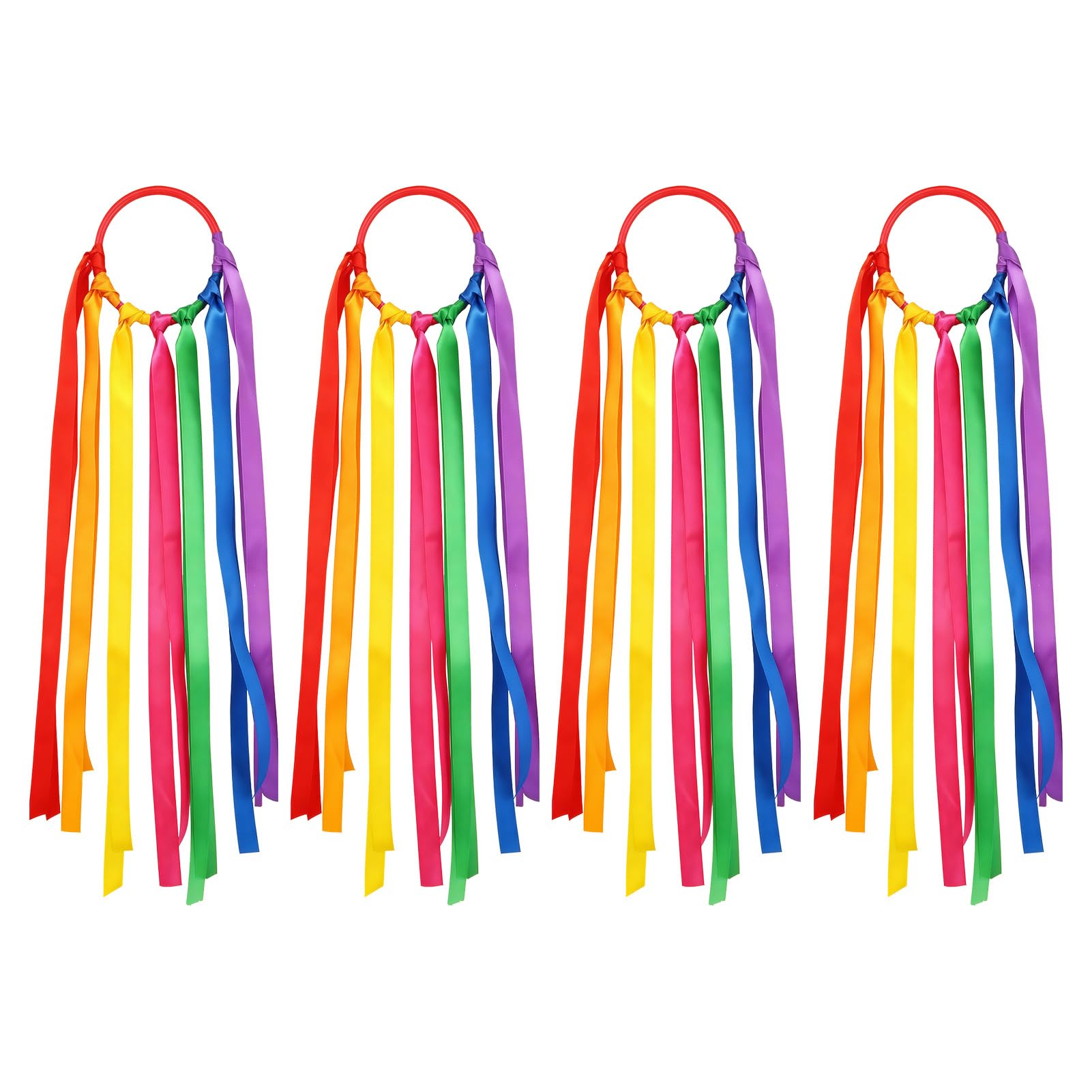 glonest 4 Pcs Gymnastics Ribbon Set, Rainbow Dance Ribbons with Wooden Ring, Colourful Streamers for Rhythmic Gymnastics, Sensory Play, Party Favors and Talent Show Activities