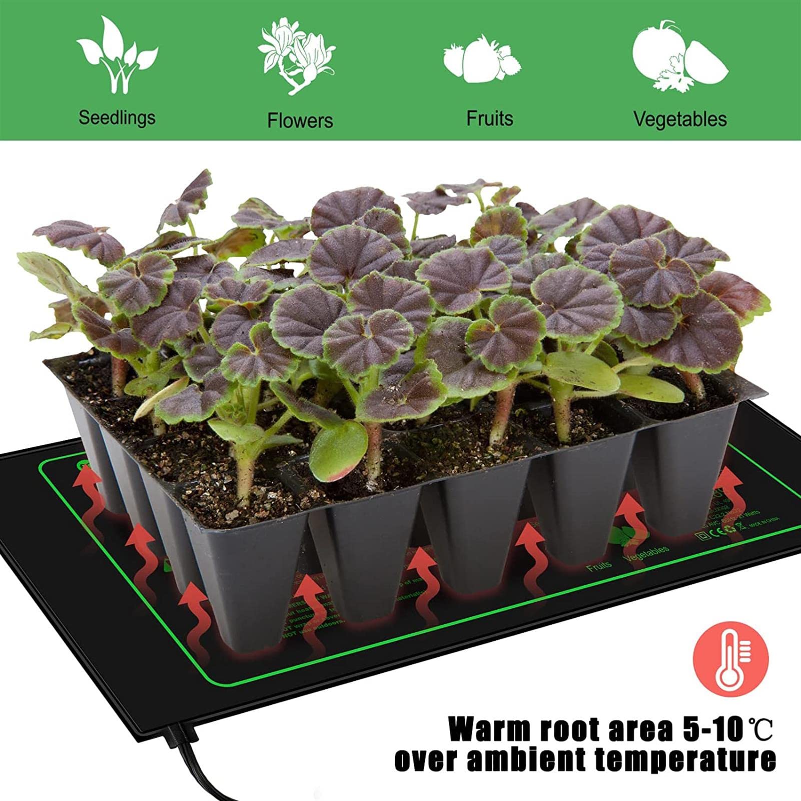 FAXIOAWA Tapis Chauffant pour semis avec Thermostat numérique, Coussin Chauffant étanche pour Le démarrage des graines de Germination hydroponique, contrôleur réglable,L
