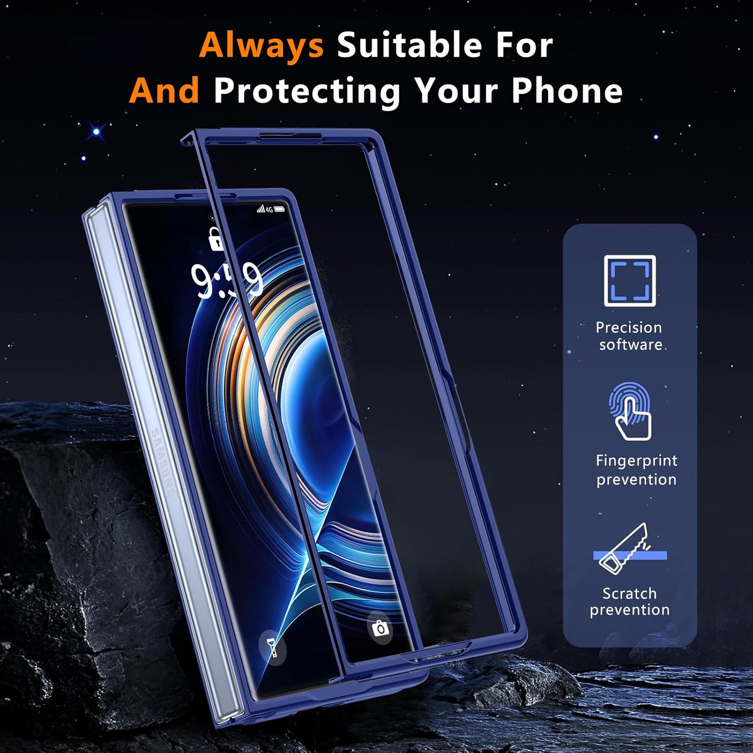 Case for Samsung Galaxy Z Fold7 - Built-in Magnetic Ring, Wireless Charging Ready, Thin PC Hard Shell with Shock-Absorbing Protection,[Dark Blue] MUS-CXPC-01-02