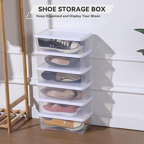 Miniatura 6 de novelinks Contenedores de almacenamiento de plástico transparente de 6 cuartos de galón con tapas blancas, caja apilable, contenedor organizador de