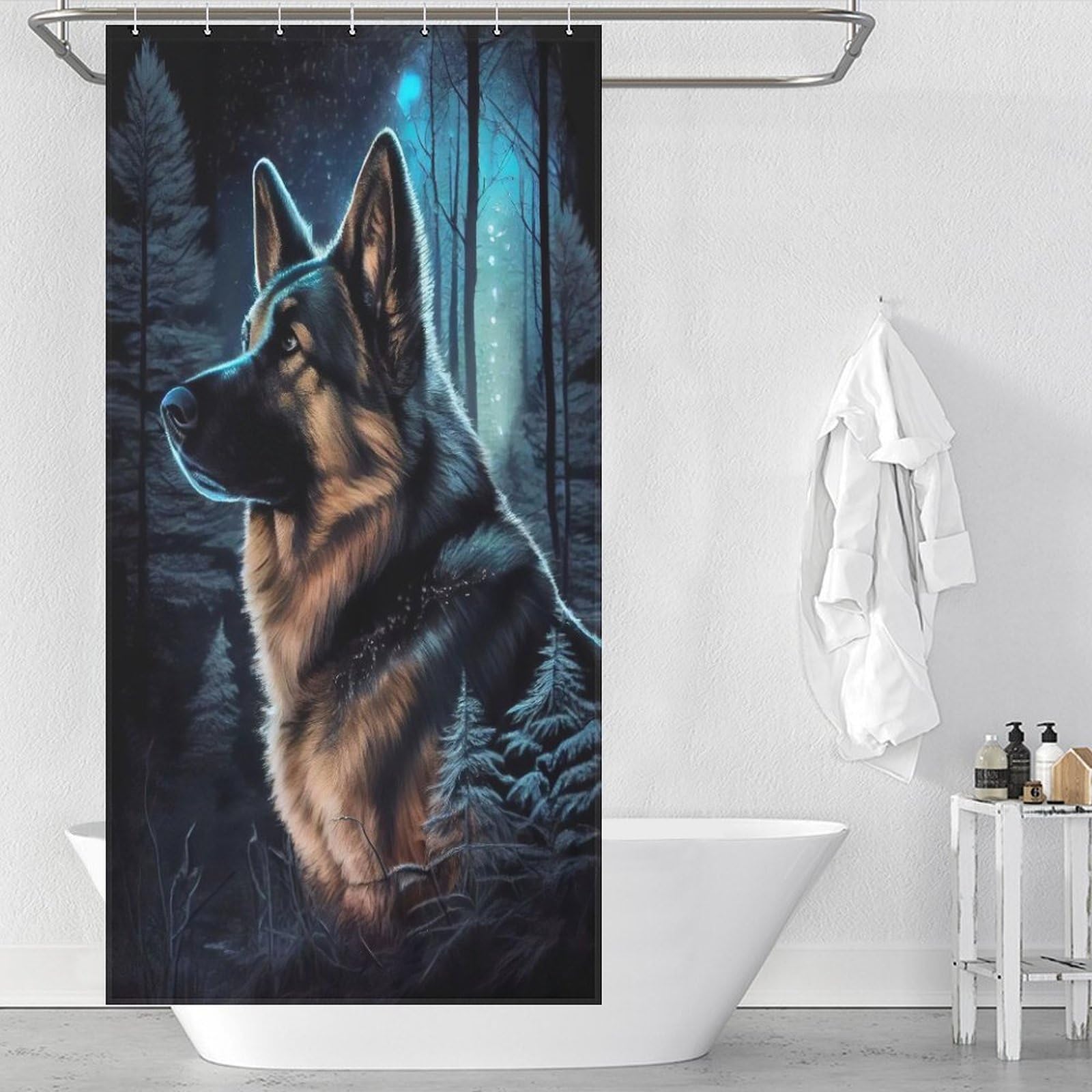 Rideau de douche loup en tissu imperméable et lavable pour baignoire 92x183cm