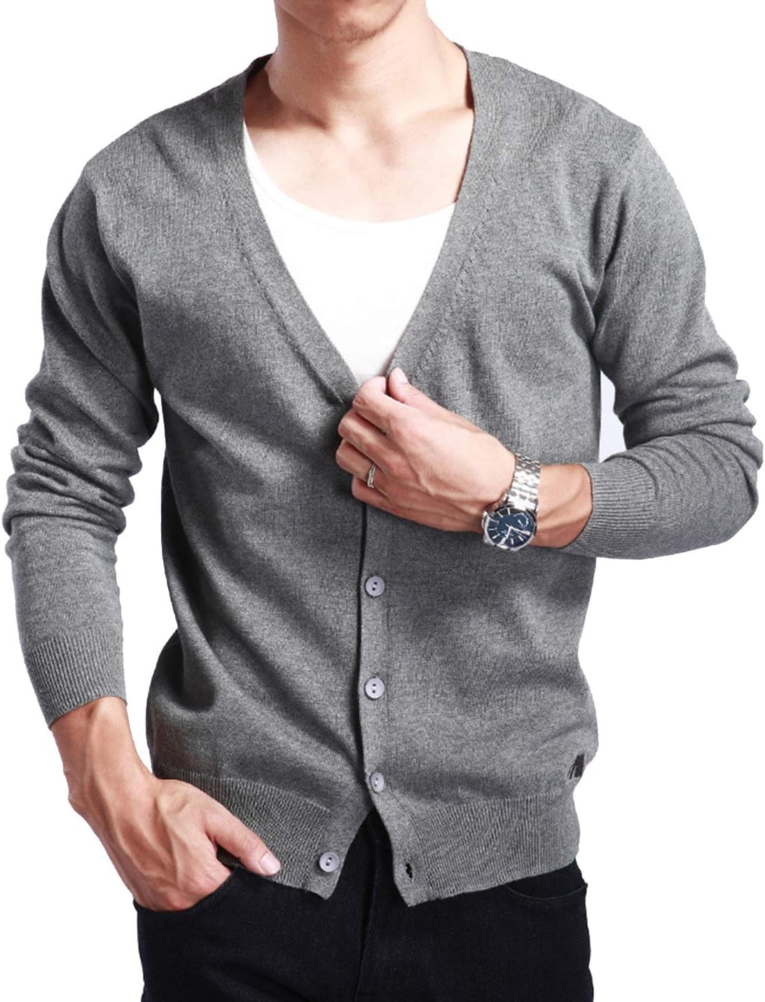 HaoMay Mens Slim Lightweight Cashmere V Neck Button Down Knit Cardigans Sweater
