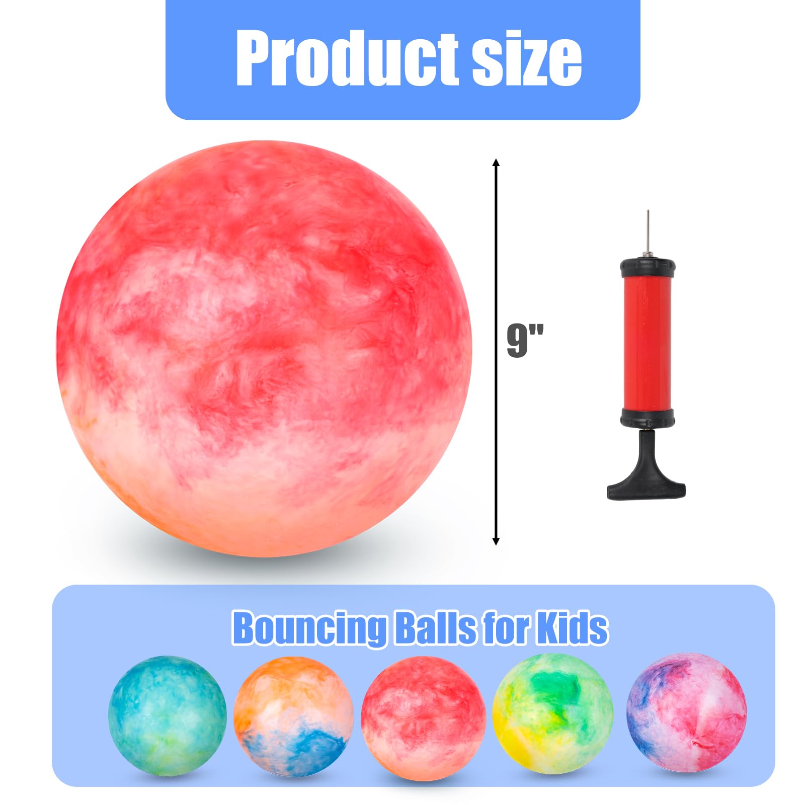 3 otters Inflatable Playground Ball, 5 PCS Marbleized Bouncy Balls 9 Inches Rubber Sensory Kickballs, for Kids Adults Indoor & Outdoor Games, Beach Party Gifts