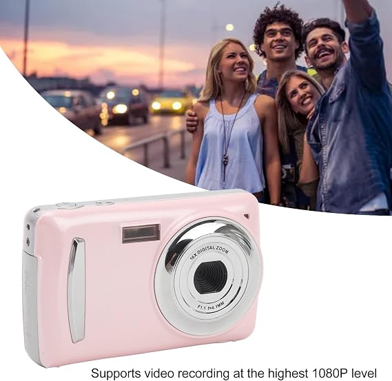 Digital Camera for Kids 16MP 1080P HD Auto Focus Vlogging Camera with 16X Digital Zoom 2.4 Inch Screen Fill Light Pocket Compact Camera for Travel Photography (Pink)
