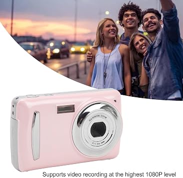 Digital Camera for Kids 16MP 1080P HD Auto Focus Vlogging Camera with 16X Digital Zoom 2.4 Inch Screen Fill Light Pocket Compact Camera for Travel Photography (Pink)