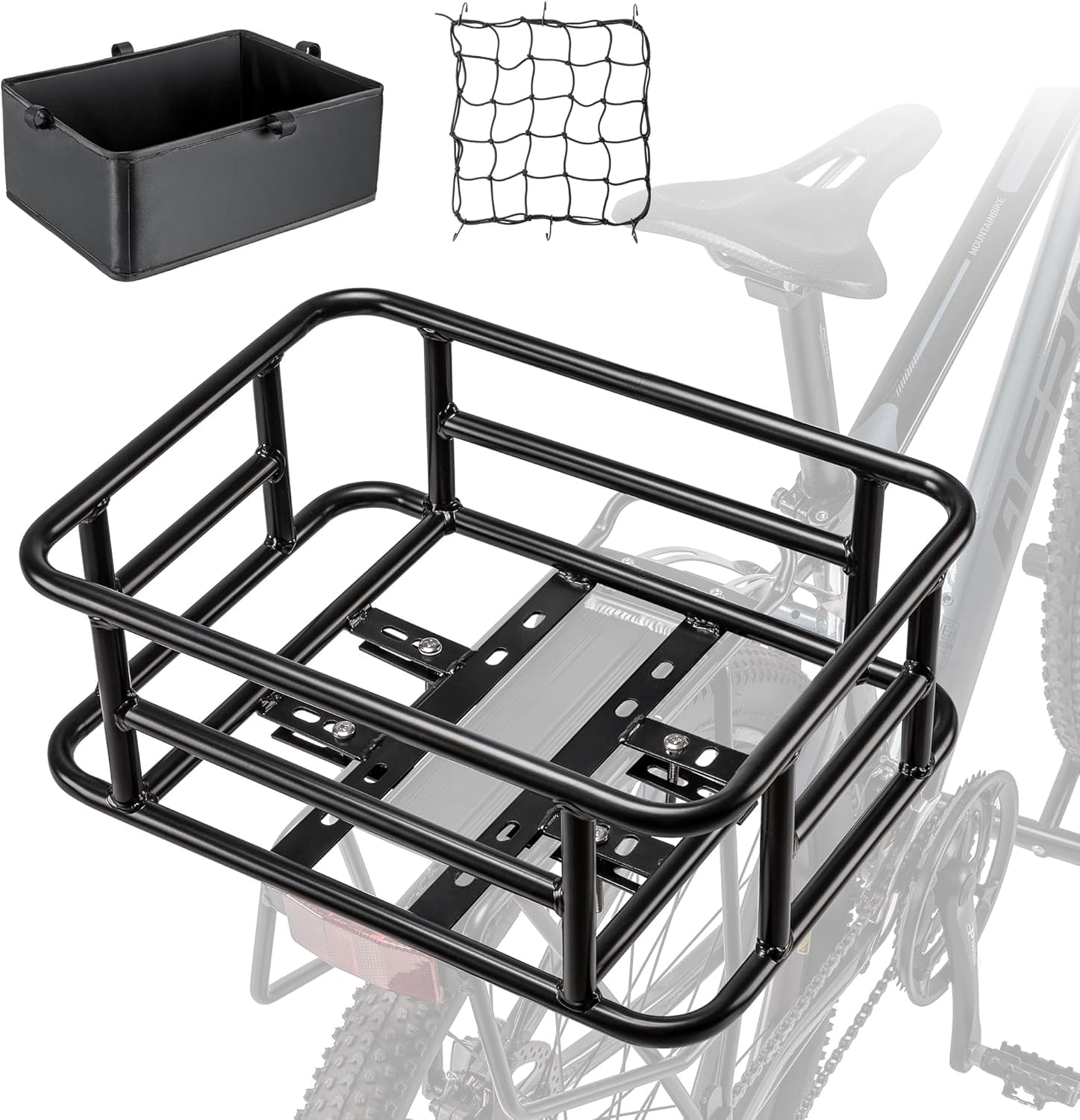 CXWXC Cesta trasera para bicicleta con red de carga y forro, capacidad de carga hasta 30 kg, cesta para bicicleta, bicicleta eléctrica, e-bike