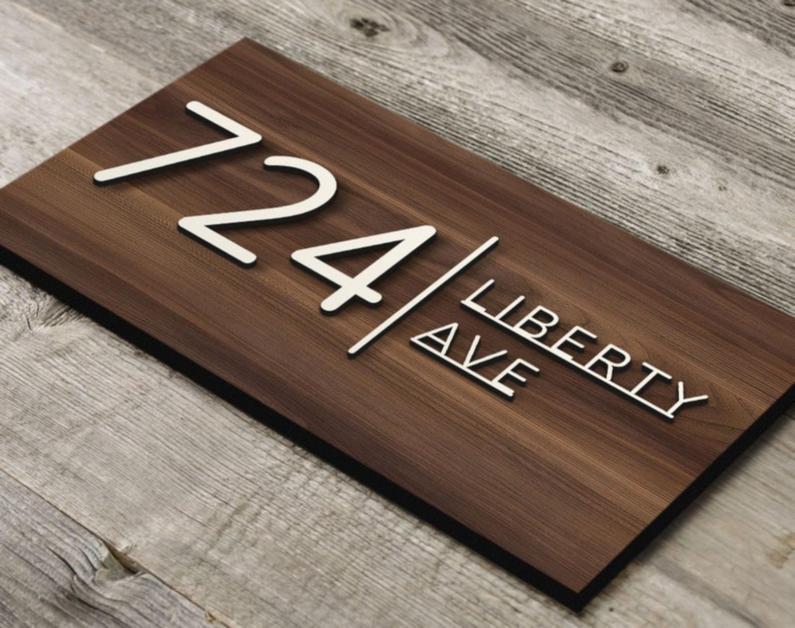 Personalized House Number Sign – Modern Acrylic & Stone Slate Address Plaque With Metal Frame, Wall Mounted 280x150mm (Natural Stone)