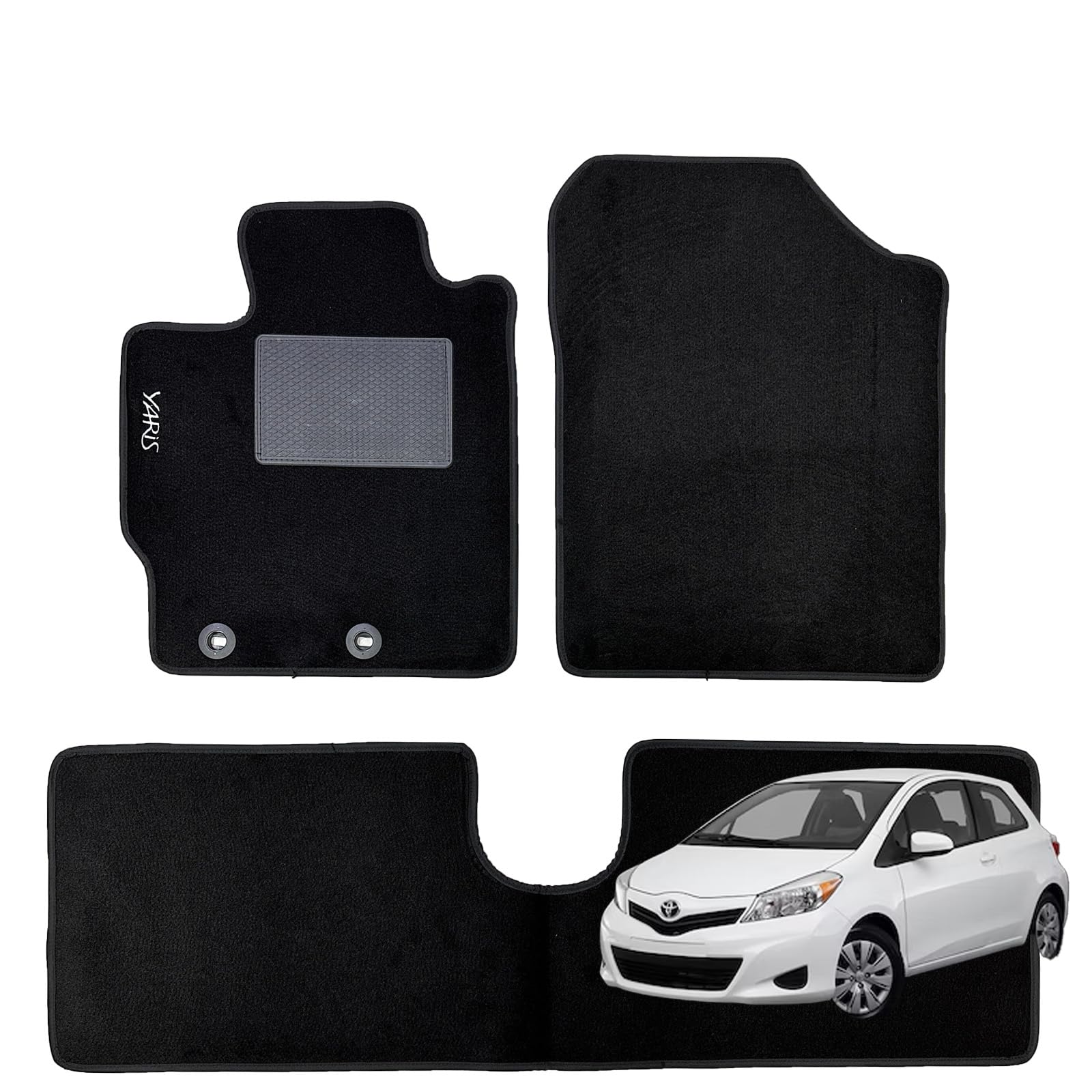 W-Parts Serie 4 TAPPETI - TAPPETINI in Moquette Neri per Yaris III dal 2011 al 2020 - Non per Verisone Ibrida con battitacco Cucito, Bottoni di Fissaggio e Striscia Antiscivolo