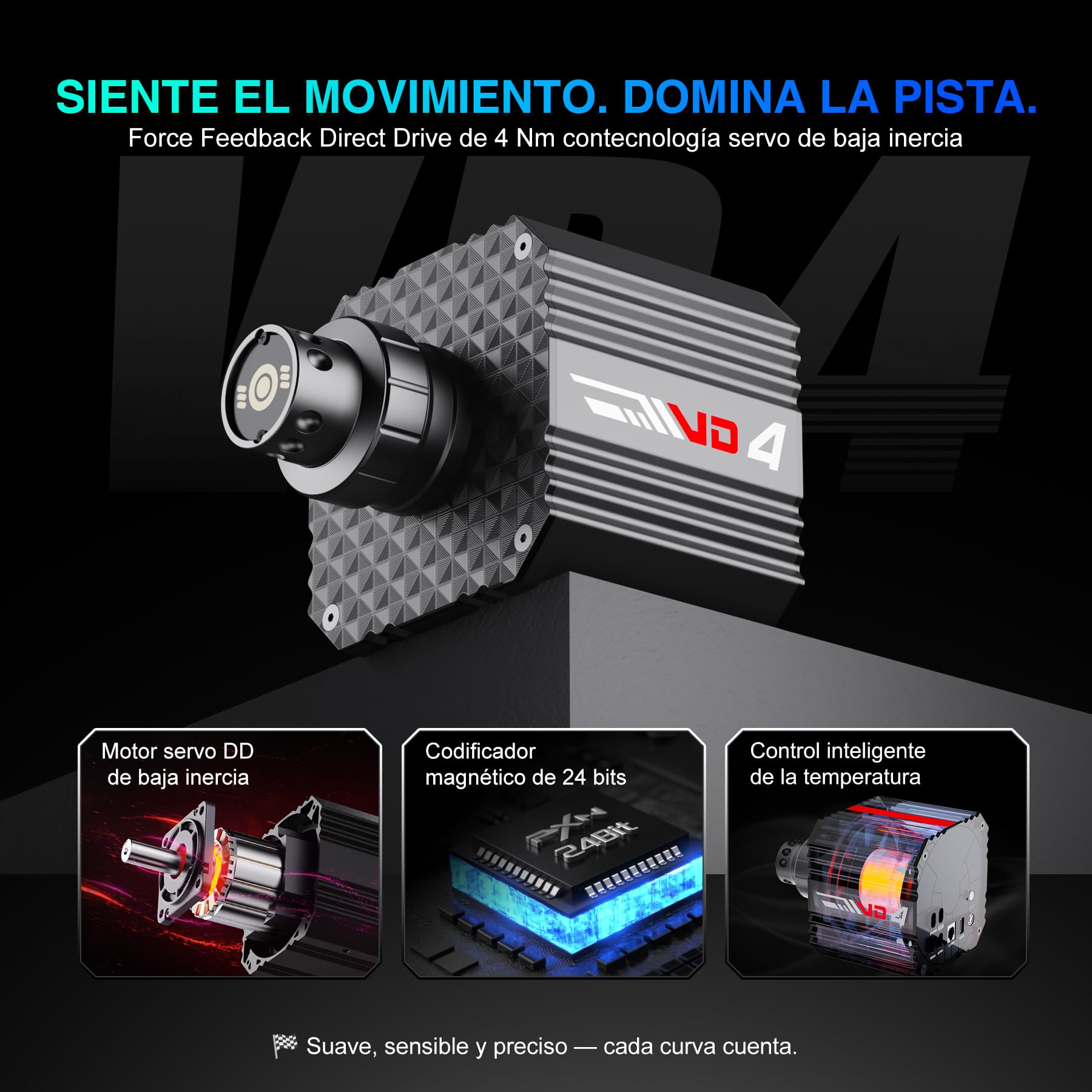 PXN VD4 Kit Volante de Carreras Direct Drive – Base con Motor Servo de 4 Nm y Quick Release, Volante de Juego W AS, Pedales PD HM de Freno y Acelerador, Abrazadera de Mesa – Compatible con PC Windows